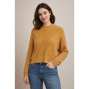 Women’s 100% Cotton Knit Sweater Small Mustard Yellow Long Sleeve Pullover Cozy